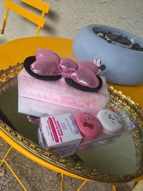 Pink Sequin Minnie Mouse Bow Headband with Hello Kitty Lip Balm Duo